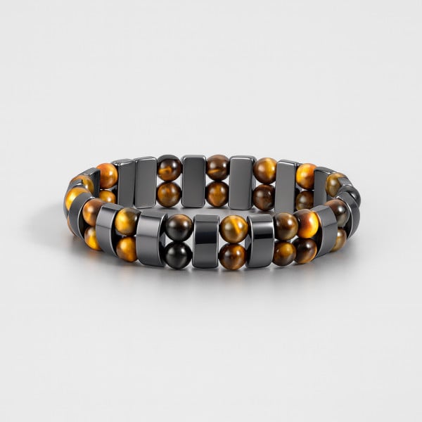 Bracelet homme gourmette hematite magnetique perle noir double ligne