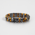 Bracelet homme gourmette hematite magnetique perle noir double ligne