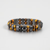 Bracelet homme gourmette hematite magnetique perle noir double ligne