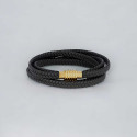 Black Braided Leather Men's Bracelet with Steel Clasp