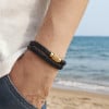 D Bracelet homme cuir noir tresse fermoir acier