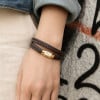 D Bracelet homme cuir noir tresse fermoir acier