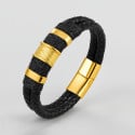 Men's Black Double Leather Rope Stainless Steel Magnetic Clasp Bracelet
