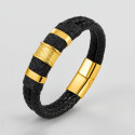 Men's Black Double Leather Rope Stainless Steel Magnetic Clasp Bracelet