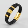 Bracelet homme cuir double cordon anneau fermoir acier aimante