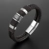 Bracelet homme cuir double cordon anneau fermoir acier aimante