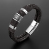 Pulsera de cuero para hombre con anillo de doble cordón y cierre magnético de acero