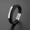Gepersonaliseerde leren herenarmband met stalen pantser met meerdere lijnen