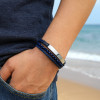 Bracciale da uomo in pelle personalizzato multilinea cordolo in acciaio