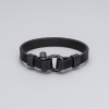Bracelet cuir noir fermoir manille marin acier