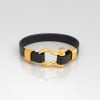Bracelet cuir noir fermoir manille marin acier