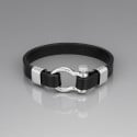 Black leather bracelet with steel marine shackle clasp