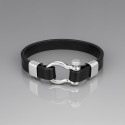 Bracelet cuir noir fermoir manille marin acier