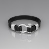 Bracelet cuir noir fermoir manille marin acier