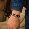 M Bracelet cuir noir fermoir manille marin acier