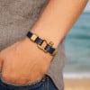 M Bracelet cuir noir fermoir manille marin acier