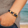 M Bracelet cuir noir fermoir manille marin acier