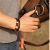 Bracelet cuir noir fermoir manille marin acier