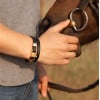 Bracelet cuir noir fermoir manille marin acier