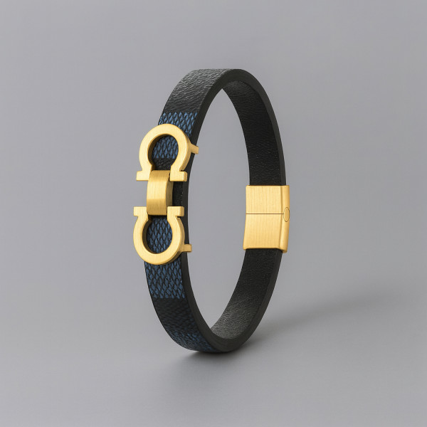 Leather Bracelet with Stainless Steel Shackle – Magnetic Clasp