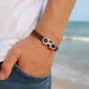 D Bracelet cuir manille marin acier