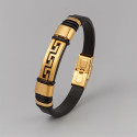 Bracelet homme cuir noir clé grecque