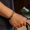 D Bracelet homme cuir noir clé grecque