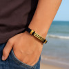 D Bracelet homme cuir noir clé grecque