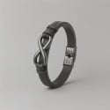 Black leather infinity men's bracelet