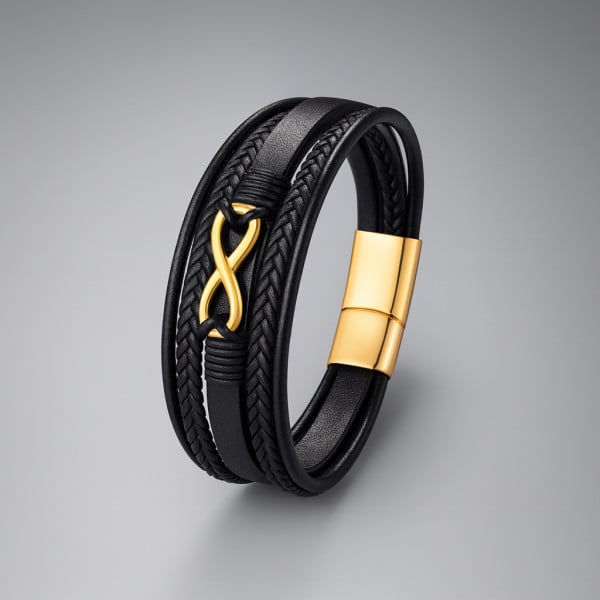 G Bracelet homme cuir noir tressé Infini