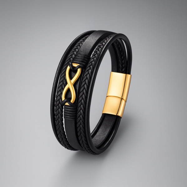 G Bracelet homme cuir noir tressé Infini