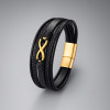 G Bracelet homme cuir noir tressé Infini