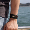 D Bracelet homme cuir noir tressé Infini