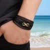 D Bracelet homme cuir noir tressé Infini