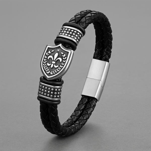 Bracelet cuir tressé fleur de lys