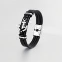 Men's leather bracelet black ribbon marine anchor