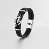 Bracelet homme cuir ruban noir ancre marine