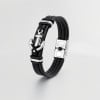 Bracelet homme cuir ruban noir ancre marine