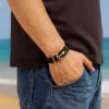 Bracelet homme cuir ruban noir ancre marine