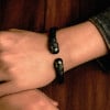 D Bracelet jonc cuir tressé tête de mort