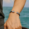 D Bracelet jonc cuir tressé tête de mort