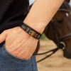 Bracelet cuir noir cordons onyx