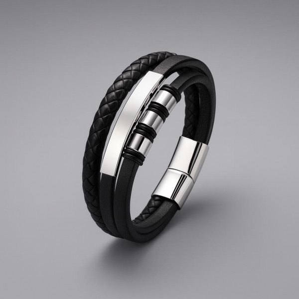 Bracelet personnalisable cuir homme multi ligne gourmette acier