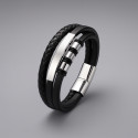 Bracelet personnalisable cuir homme multi ligne gourmette acier