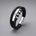 Pulsera de hombre personalizable de cuero multilínea con borde de acero