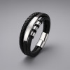 Bracelet personnalisable cuir homme multi ligne gourmette acier