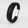 Bracelet homme cuir noir multi cordons fermoir magnetique aimante