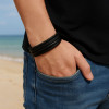 D Bracelet homme cuir noir multi cordons fermoir magnetique aimante