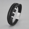 Bracelet homme cuir anneaux acier cable multi-rubans