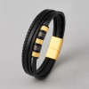 Bracelet homme cuir anneaux acier cable multi-rubans